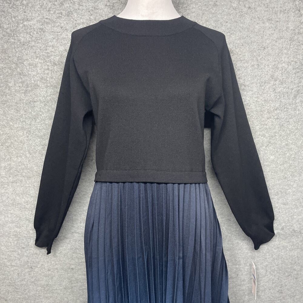 NWT Nanette Lepore XL Ombre Pleated Midi Dress Black/Blue Long Slv Classic FLAW - Picture 10 of 13